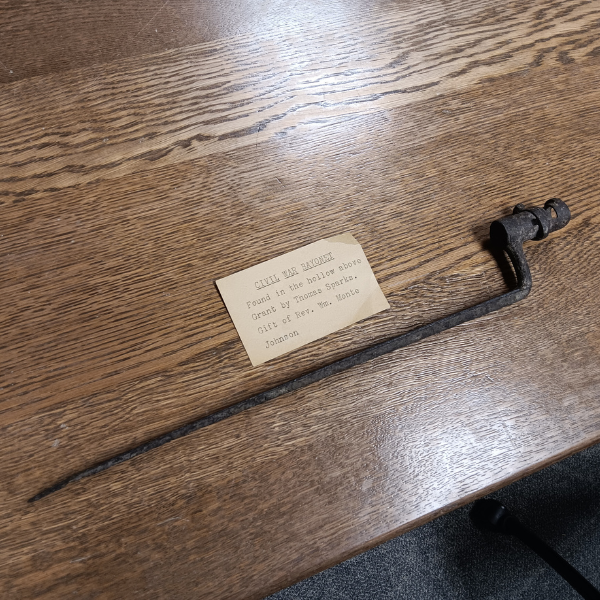 A rusty Civil War bayonet attachment.